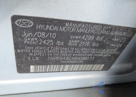 2011 Hyundai Sonata Gls from USA, damaged, VIN 5NPEB4ACXBH088173